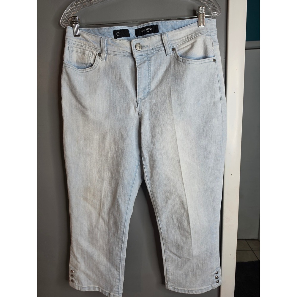 Nine West Jeans Light Wash Embellished Capri Denim Pants Blue Size 10